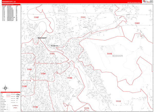 Bossier City Zip Code Wall Map